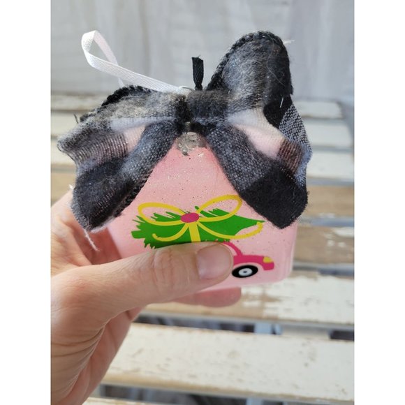 Pink car sparkle square ornament Xmas holiday tree - Picture 7 of 8